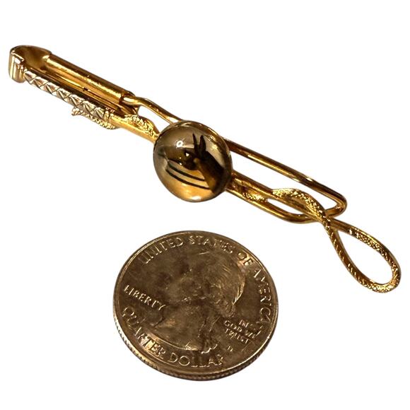 Vintage Anson Tie Clip Mens Gold Tone Convex Glass Dome Enamel Horse Western Bar - Picture 6 of 6